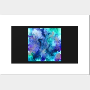 Watercolor Graphic Art Design Teal, Blue Purple & White Abstract Art Gifts, Tye Dye Home Decor Posters and Art